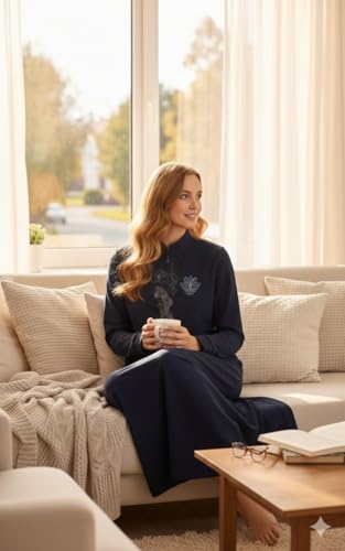 Image of Winter Wear Woolen Nighty Dress Blue Polar Nighty Women Gown Dress Maxi Full-Length Maxi Nighty Free Size Side Pocket
