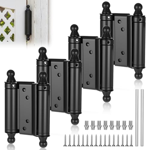 HANLANXUE 4-Pack Double Action Spring Hinges 3 Stainless Steel Self Closing Door Hinges Swinging Door Hinge with Screws and Pins Spring Hinge for Saloon Cafe Pub Swinging Doors Black