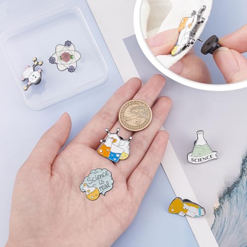 Image of SUNNYCLUE 1 Box 6Pcs 6 Style Lab Pins for Badge Enamel Pin Brooches Laboratory Equipment Flask Lapel Badge Pins Cute Brooches for Backpacks Chemestry Major Gifts Graduation Cartoon Scientist Beaker