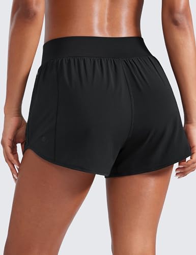 CRZ YOGA Mid Waisted Running Shorts for Women 3" Curved Hems for Athletic Workout Gym with Zipper Pockets Liner2