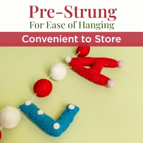Image of Folkulture Christmas Garland for Mantle Decorations, 72 Inches Wool Felt Ball Garland for Xmas Party, Holiday Home Decor & Wall Decorations, Easy to Hang Garland Christmas Decor (Falala)
