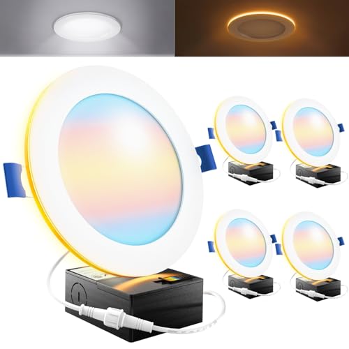 Sunco 6 Inch LED Recessed Light with Night Light, Canless Recessed Lighting, 1500 LM, 15W (150W Equivalent), Selectable CCT 2700K/3000K/4000K/5000K/6000K, Dimmable, with Junction Box 4 Pack