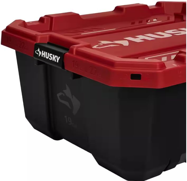 19 Gal. Pro Grip Storage Tote in Black with Red Lid