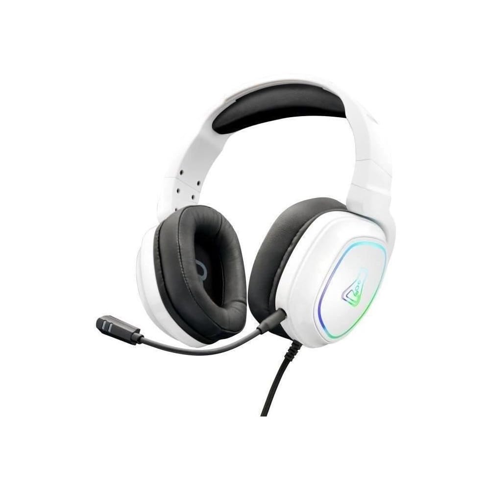 The G-Lab Korp Radium - Casque Gaming Filaire Jack 3.5mm LED Blanc | Filaire Jack 3.5mm, Son Stéréo, Fortes Basses, Micro Détachable, LED, Blanc, Compatible PC/PS4/PS5/Xbox/Switch