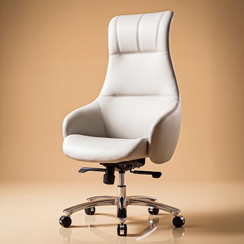 Image of DROGO Calista Ergonomic Office Chair for Work & Home with Premium Vegan Leather | Executive Boss Chair with 5 Cm Seat Depth Adjustment | 3-Point Tilt Recline Lock | Heavy Duty Metal Base (Beige)