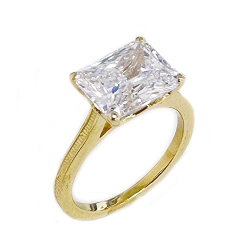 Large 4.00ct Solitaire 14K Solid Yellow Gold Radiant Cut Simulated