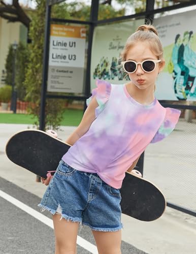 Image of Arshiner Girls Shirt - Short-Sleeve Twist Front T-Shirt for Girls with Cute Flying Sleeves - Summer Blouse Tunic Tee Tops