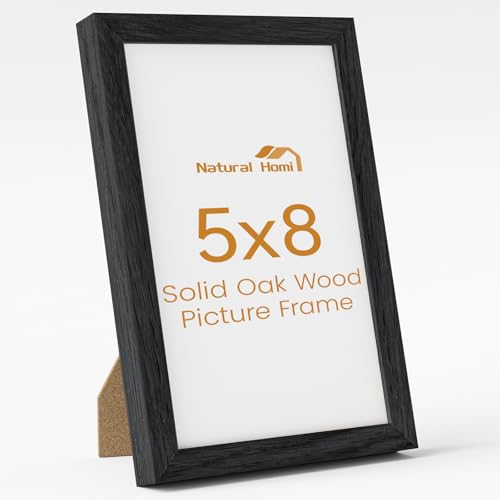 Image of 5x8 Picture Frame,Solid Oak Wood 5 inchx8 inch Photo Frame, Black Color Tempered Real Glass 5 by 8 Wooden Frames with No Mat,8x5 Picture Frames for Wall or Tabletop Display