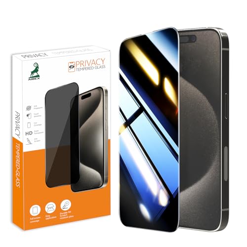 Image of AIBEX Privacy Tempered Glass for Apple iPhone 15 Pro Max| 9H Hardness | Anti-Spy Screen Guard | Anti-Fingerprint | Edge-to-Edge Privacy Protection |Bubble-Free Installation|Screen Visible Only to You