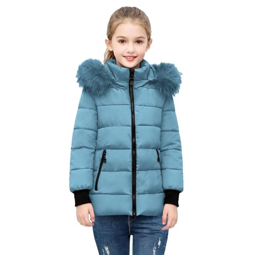 Veste d'hiver matelassée pour filles avec capuche en fausse fourrure, vestes chaudes et épaisses à zip pour enfants, parkas d'hiver étanches avec poches,...