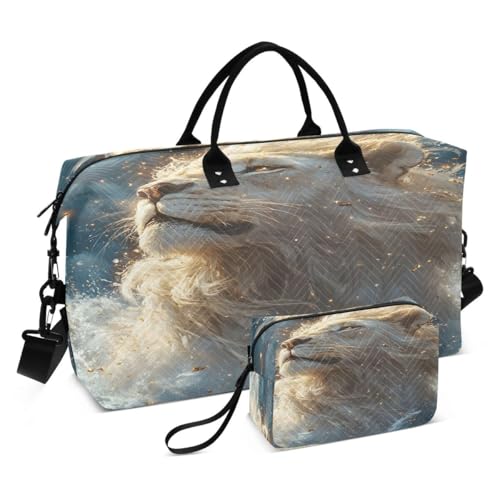 Lion Ocean Water Animal Travel Duffle Bag Gym Bag Weekender Bags with Toiletry Bag Travel Trip Tote Bag