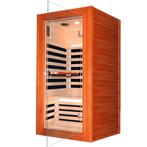 Infrared Sauna, Far Infrared Saunas for Home, Low EMF 1 Person Sauna Indoor Sauna Room Dry Sauna with Red Light Therapy Bluetooth Speakers Fast Heating Easy Assembly 1020W/110V 31.5*31.5*63 IN