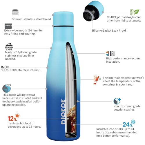 Image of BJPKPK 17oz Skinny Insulated Water Bottle, Stainless Steel Flask