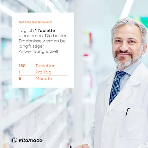 Vitamin B Komplex hochdosiert & vegan, 180 Tabletten für 6 Monate, B1, B2, B3, B5, B6, B7, B9, B12 Vitamine in einer Tablette, Natürliche Nahrungsergänzung ohne Zusatzstoffe, Made in Germany