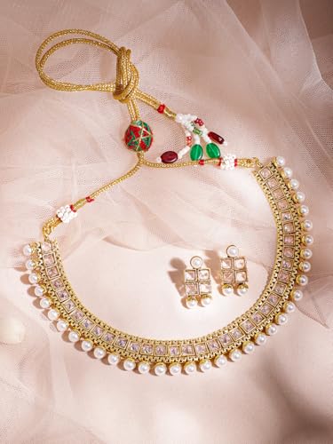 Image of Rubans Necklace Set Gold Plated Traditional Stylish Jewellery Gift for Women & Girls