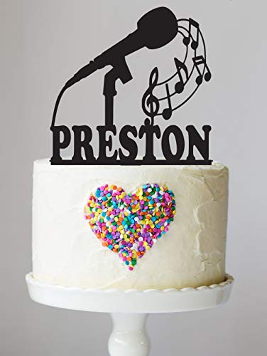 Microphone Cake Topper with Keepsake Base, Music, Treble Clef, Musician, Band Party, Musical Instrument, Personalized Cake Topper, Singer, Karaoke