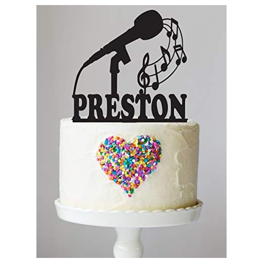 Microphone Cake Topper with Keepsake Base, Music, Treble Clef, Musician, Band Party, Musical Instrument, Personalized Cake Topper, Marching Band