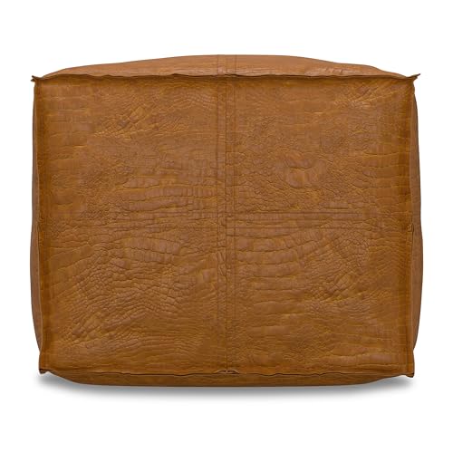 SIMPLIHOME Brody Square Pouf - 18 inch Wide Upholstered Genuine Leather Ottoman in Tan, Boho Footstool, Coffee Table or Extra Seating for Living Room or Bedroom, Assembled by SIMPLIHOME - Image 3