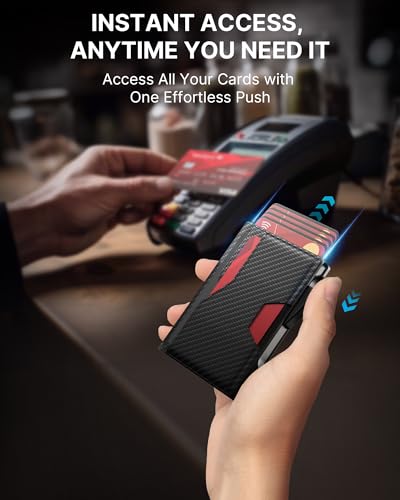 typecase Wallet for Men: Rfid-blocking with Money Clip Slim Leather Bifold ID Window Smart Pop Up Card Case Front Pocket Wallet with Gift Box (Carbon Fiber Black)3