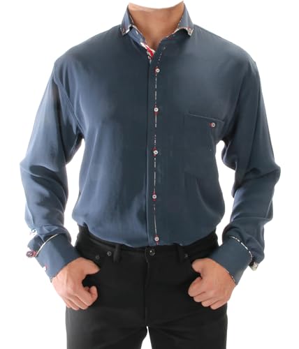 Chemise pour Hommes de Meilleure Qualité à col requin coloris gris bleu