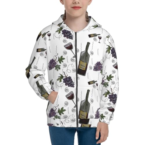 Wine Bottles And Grapes Kid Hoodies Boys Zip Up Sweatshirts Girls Pullover with Pocket3