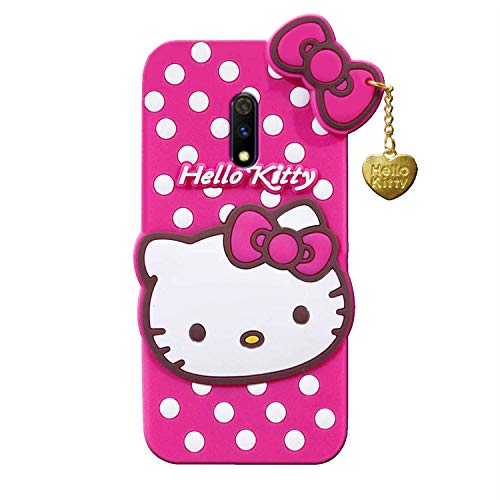 Image of Unirock Hello Kitty Back Case Cover for Realme X| 3D Cute Hello Kitty Case |Soft Silicone Rubber Back Cover with Pendant Kitty Cover for Realme X (Pink)