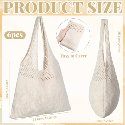 Set 6 bolsas tote beige de crochet para mujer miniatura 4