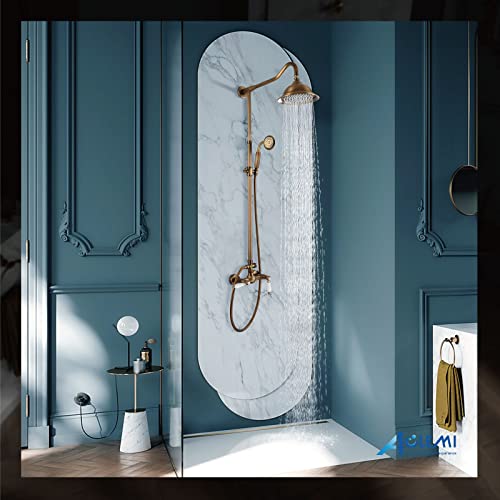 Aolemi Shower Faucet Antique Brass 8 Inch Rainfall Shower Head 12 Inch Extension Tube Included Handheld Spray Shower Fixture Dual Lever Handle Mixer Bathroom Shower System Combo Set Wall Mount #TOP6