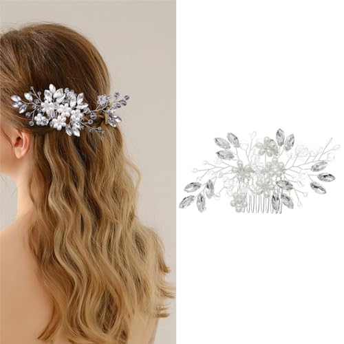 Peigne à cheveux pour mariée avec perles accessoires cheveux femme fleur strass mariage