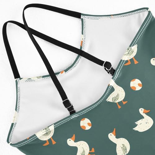 senya Girls Swimsuits One-Piece Swimwear Tie Bathing Suit Beach Summer Round Neck 7-8T Duck Football Pattern4