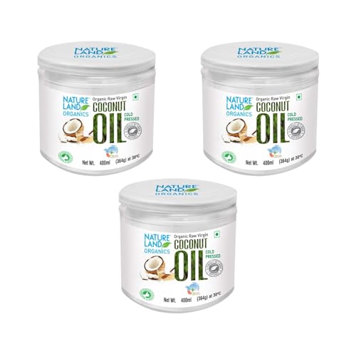 Image of Natureland Organics Coconut Oil 400 Ml Each(Pack of 3) - Organic Raw Virgin Oil