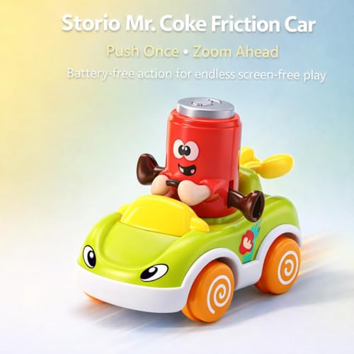 Image of Storio Foodie Toy Car - Mr Coca | Friction Powered Vehicle for 1-3 Year Old Boys & Girls | Push & Go Baby Car Toy | Cartoon Car for Toddlers 12-18 Months | Safe Durable Educational Toy for Kids