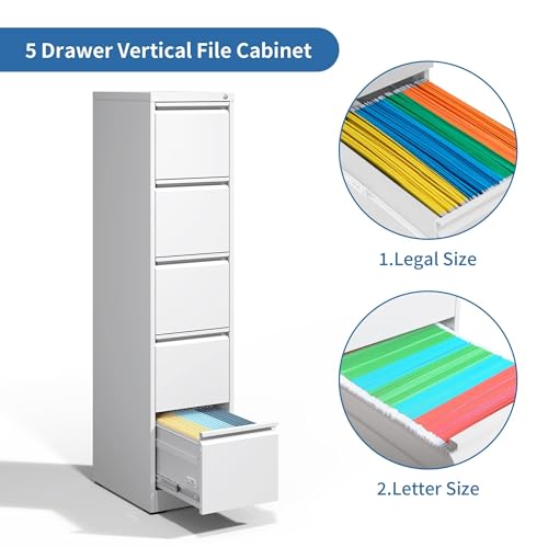 Image of 5 Drawer File Cabinet with Lock,Metal File Cabinet for Home Office