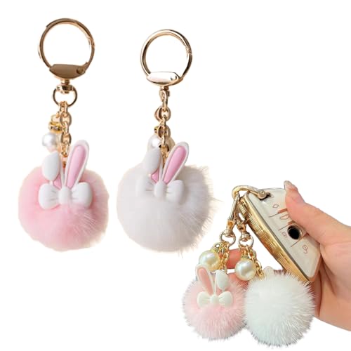 EUYKQNOI Lot de 2 Porte-clés Lapin - Cadeau Mignon pour Filles, Enfants (Rose + Blanc) - Idée Cadeau Anniversaire, Saint-Valentin, Pâques,Cadeau...