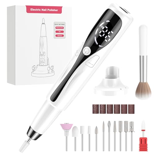 PKBD Professional Máquina de taladro de uñas portátiles para uñas acrílicas y gel, archivos de uñas eléctricos recargables con 11 bits,Blanco