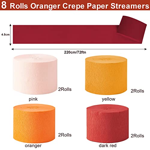Bbeitoo Hot Pink And Orange Crepe Paper Streamers - 8 Rolls Crepe Paper Roll Soft Paper Garland Birthday Decorations, Wedding,Thanksgiving,Halloween Decorations (1.8 Inch X 82 Ft/Roll) #TOP2