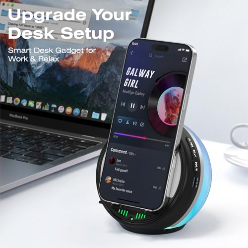 Image of Wireless Induction Speaker with Phone Stand, RGB Bluetooth Desk Speaker | No Bluetooth Pairing, Instant Sound Boost, Great for calls, podcasts, and videos, Unique Gift for Men, Dad, Mom, Office