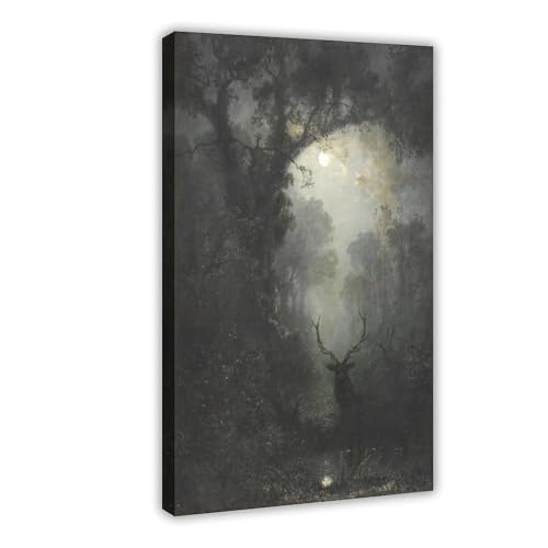 Tableau cerf Eugen Krüger en toile pour la décoration murale de bureau 61x91 cm