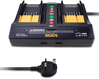 JANRI WA3875 WA3731 WA3770 20V Replacement Dual Port Battery Charger for Worx 18V 20V Li-ion Battery Power Share WA3578 WA3525 WA3520 WA3575 WA3512 WA3512.1 WA3522 WA3544 etc
