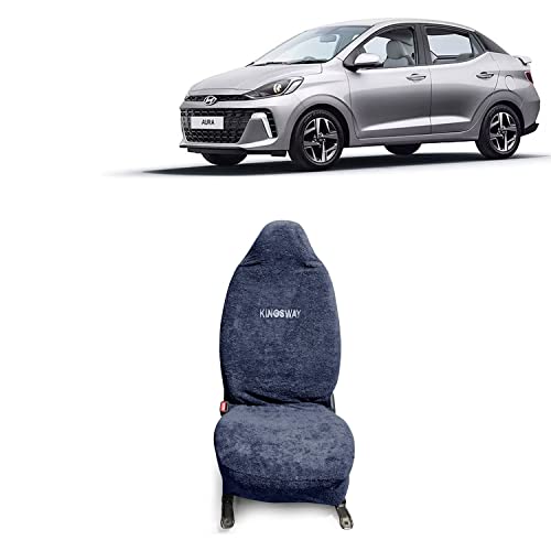 Kingsway® Aura Seat Cover for (Year 2023 Onwards) All Model, Towel Fabric Car Seat Covers Compatible with Hyundai Aura, Complete Set (Car Specific Front + Rear Seat Covers), Grey Color