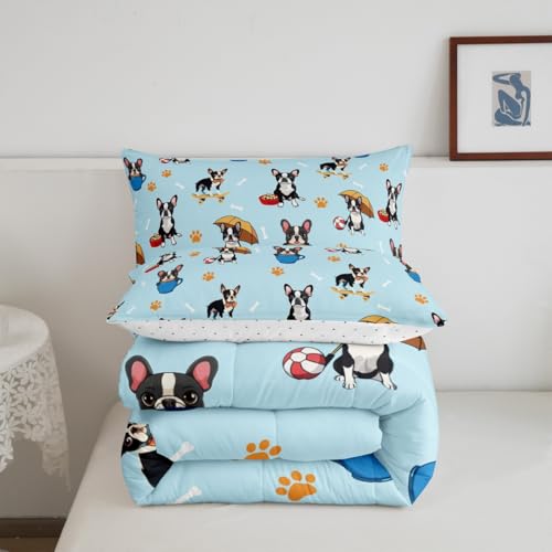 Image of Feelyou Kids Full Size French Bulldog Comforter Set Cartoon Dog Bedding Set Dog Animal Comforter for Kids Boys Girls Pet Dog Duvet Insert Kids Bedroom Decor Microfiber Bed Set