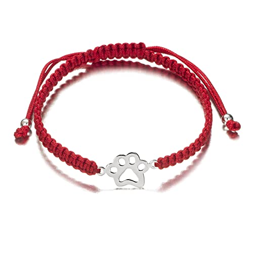 Pulsera Mujer Plata de Macrame con 4 símbolos en Plata de Ley 925: Infinito, Mariposa, Árbol de la Vida y Huella de Perro. Pulseras Mujer Plata de Ley para hacer regalos originales. (HUELLA) Cover