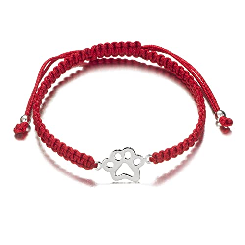 Pulsera Mujer Plata de Macrame con 4 símbolos en Plata de Ley 925: Infinito, Mariposa, Árbol de la Vida y Huella de Perro. Pulseras Mujer Plata de Ley para hacer regalos originales. (HUELLA)