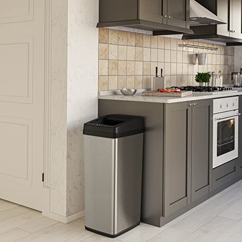 Image of iTouchless 14 Gallon Slide Open Lid Kitchen Trash Can with, Motion Sensor Stainless Steel Rectangular Trashcan for Home Office Work Bedroom Living Room Garage Large Capacity Slim Wastebasket, Silver