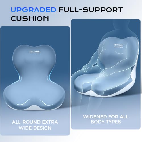 Image of Coverado Car Seat Cushion and Lumbar Support Pillow One Piece, Memory Foam Ergonomic Back Support Driving Seat Cushion for Back Pain, Non-Slip Washable Cushion for Car, Driver, Office