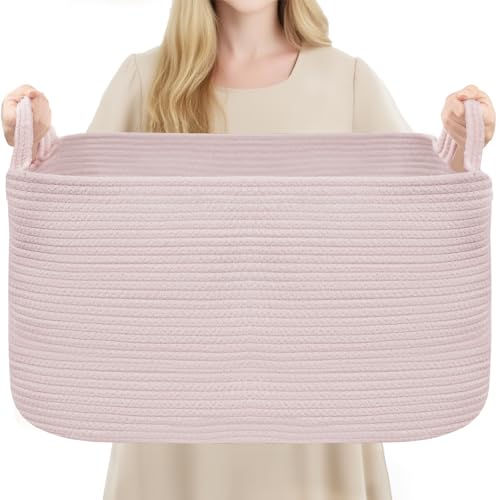 YOUDENOVA Large Blanket Basket, Rectangle Cotton Rope Storage Basket, Pink - 16.50 w/ Code + 50% Off Code 5DIZBABQ - image 1