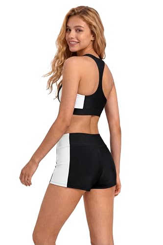 Image of Period Swimwear Sporty Two Piece Menstrual Leakproof Swimsuit Zipper Boyshort Bikini Sets for Teen Girls