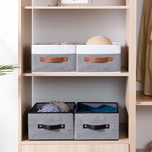 Foldable Storage Bins, 16.1 × 9.8 × 6.5 inch Closet Bin with Handles, Fabric Clothes Boxes for Drawers, Baskets for Organizing Shelves, 4 Pack, White and Grey Foldable Storage Bins 161–98–65 inch Closet Bin with Handles Fabric Clothes Boxes for Drawers Baskets for Organizing Shelves 4 Pack White and Grey