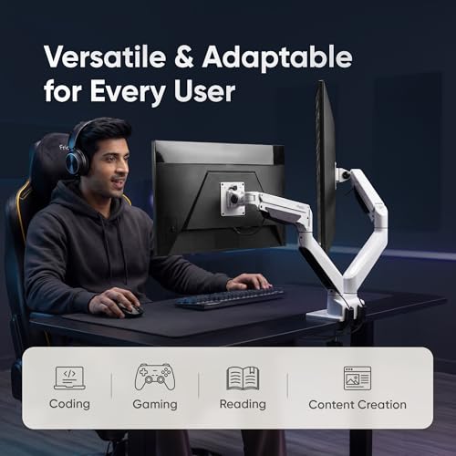 Image of Frido ErgoLuxe Dual Monitor Arm Desk Mount, Height Adjustable Gas Spring VESA Monitor Stand with Independent Tilt, Swivel & Rotation, Supports Two 17-27 Inch Monitors, Heavy Duty Steel | 2-10kg, White