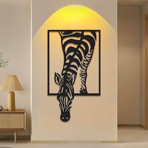 Jogwenu Zebra Metal Wall Art, Metal Zebra Wall Decor, Abstract Animal Wall Decor, Large Wildlife Wall Art, Nature Wall Hanging, Modern Farmhouse Living Room Wall Hanging (Black, 41"x24"/105x60cm)